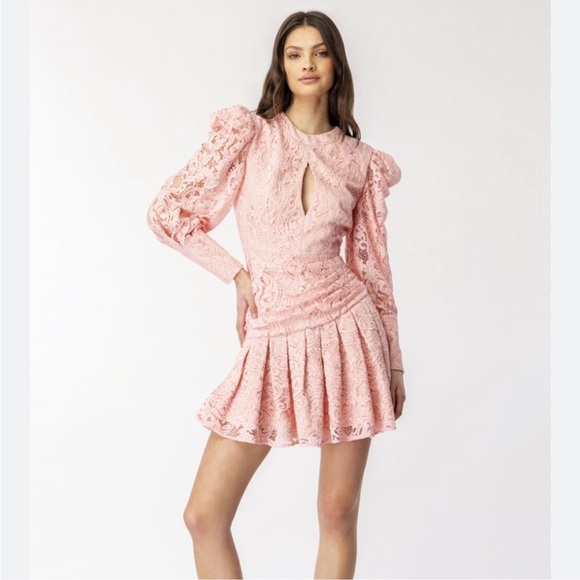 Bardot Dresses & Skirts - Bardot Krina Lace Pleated Long Sleeve Mini Dress in Pink Size L